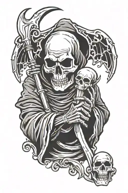 grim reaper holding skull tattoo design idea