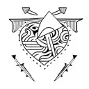 A minimalist tattoo of a heart pierced by an arrow, with a subtle airplane silhouette in the background tattoo design idea