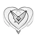 A minimalist tattoo of a heart pierced by an arrow, with a subtle airplane silhouette in the background tattoo design idea