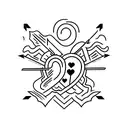 A minimalist tattoo of a heart pierced by an arrow, with a subtle airplane silhouette in the background tattoo design idea