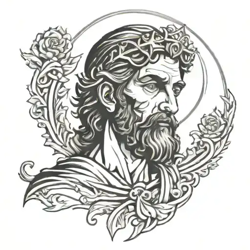 saint jude close up face with light shinning  tattoo design idea