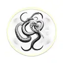 broken infinity sign made if a cobra and snake and inside the two circles one side ying and yang and ouroboro dragon tattoo design idea