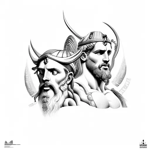 Zeus and ades with landscape  tattoo design idea