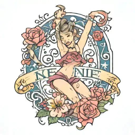 name Kenzie spelt using gymnastic images tattoo design idea