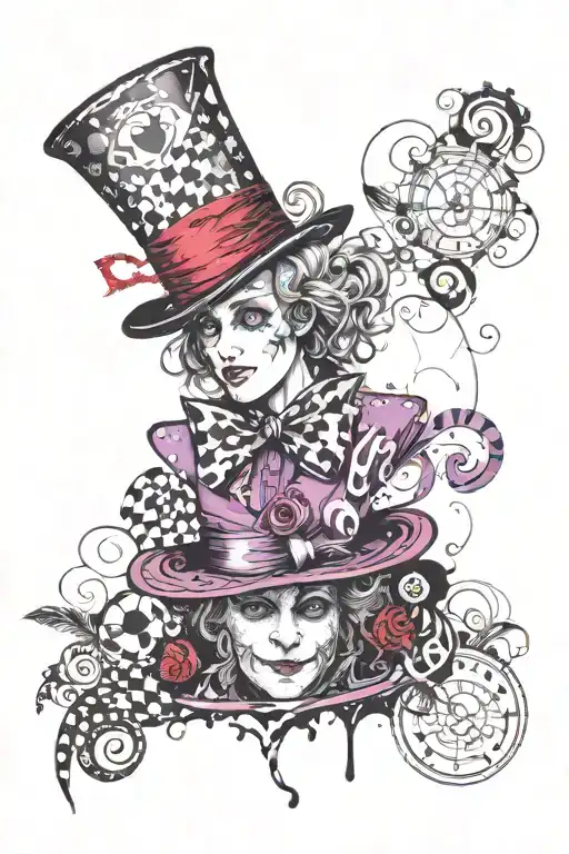 Alice in wonderland mad hatter purple and black tattoo design idea
