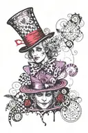 Alice in wonderland mad hatter purple and black tattoo design idea