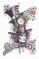 Alice in wonderland mad hatter purple and black tattoo design idea