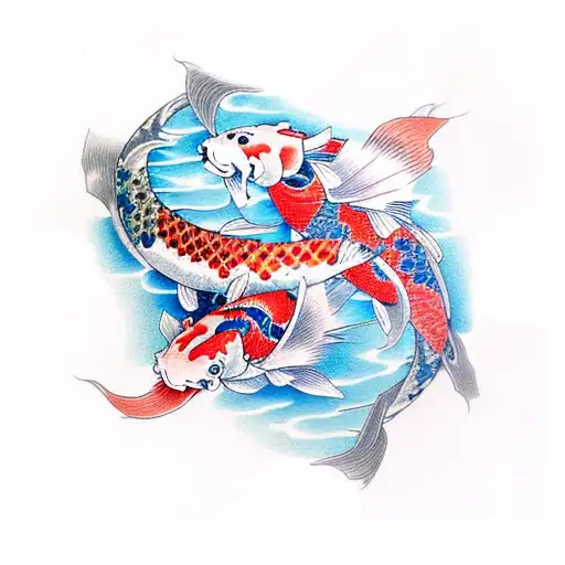 Two koi fish circling around each other merging into a dragon  tattoo design idea