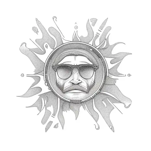 collection for forearm: sun, surf, campervan, guitar, golden cut tattoo design idea