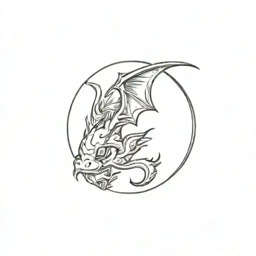 small dragon sun and moon tattoo design idea