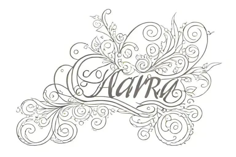 Incorporate name "Aara" in a stylish, cursive font, with delicate swirls and loops, perhaps forming a heart around t tattoo design idea