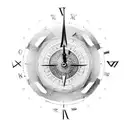 broken clock mixed with compass  tattoo design idea