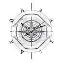broken clock mixed with compass  tattoo design idea