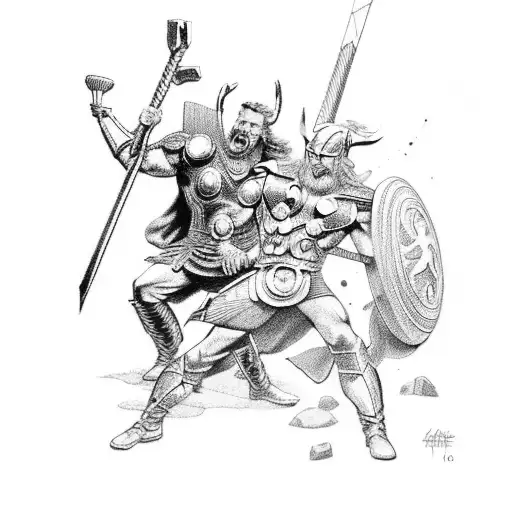 thor and odin in a battle tattoo design idea
