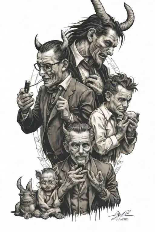 familia, dinero y lucifer eating sinners heaven tattoo design idea