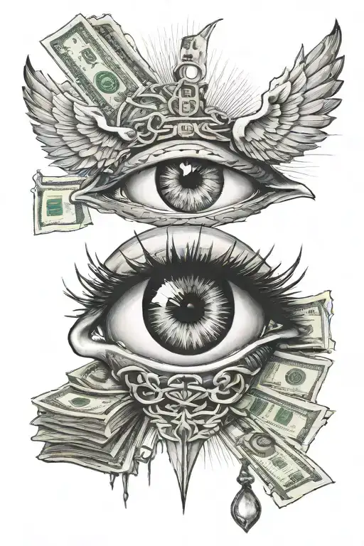 eye of lucifer and money tattoo design idea