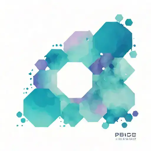 blue and purple space hexagons flying towards a stack on the pec coming from the shoulder tattoo design idea