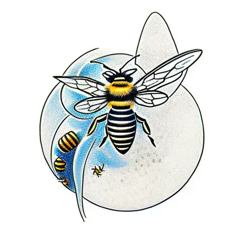 bee with  with honeycomb and crescent moon    tattoo design idea