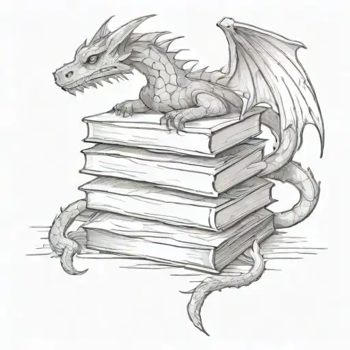 book stack add a cute dragon  tattoo design idea