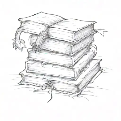 book stack add a cute dragon  tattoo design idea