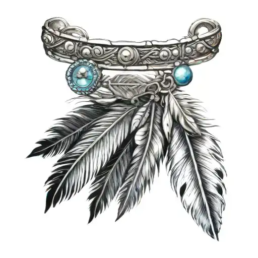 indian bracelet with three feathers and one big feather  tattoo design idea