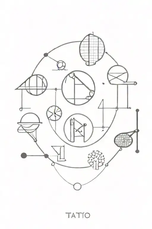 multiple minimalistic tatto design featuring engineering, family and  tennis elements  tattoo design idea