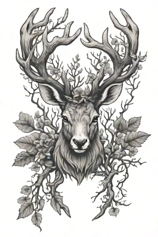 jackalope antlers made of branches tattoo design idea
