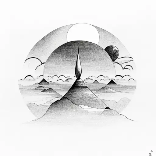 A serene landscape with an infinity symbol in the sky, representing the infinite possibilities of life tattoo design idea