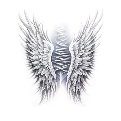 Angel wings terminated by phœnix feather  tattoo design idea