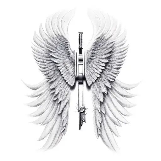 Angel wings terminated by phœnix wings  tattoo design idea