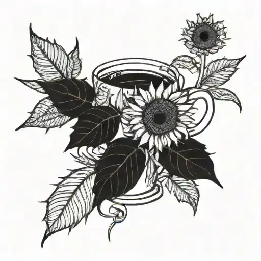 A coffee plant intertwined with Van Gogh's Sunflowers in blackwork style tattoo design idea