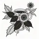 A coffee plant intertwined with Van Gogh's Sunflowers in blackwork style tattoo design idea