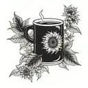 A coffee plant intertwined with Van Gogh's Sunflowers in blackwork style tattoo design idea