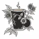 A coffee plant intertwined with Van Gogh's Sunflowers in blackwork style tattoo design idea