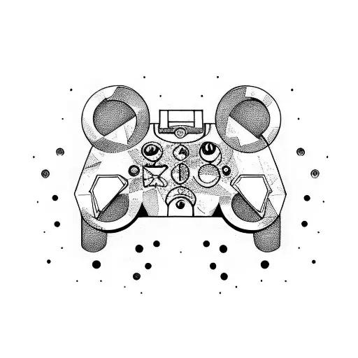 aries  zodiac sign with playstation controller buttons on sides tattoo design idea