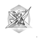 2 triangles overlapping to look like an arrow. With elements of Michigan in and around the triangles  tattoo design idea