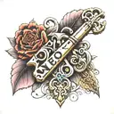skeleton key with name written tattoo design idea