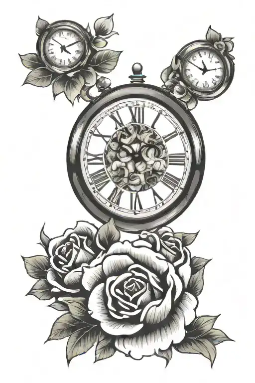 three clocks with flowers tattoo design idea