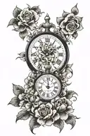 three clocks with flowers tattoo design idea