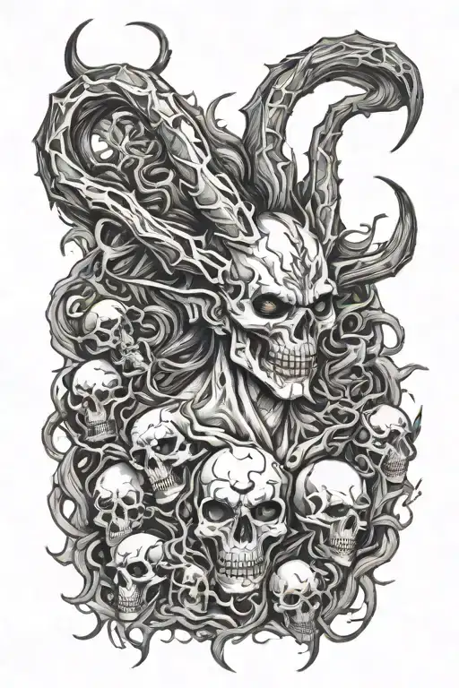 a demon surrounded by dead bodies tattoo design idea