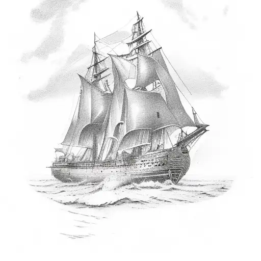 ship with 3 masts and text surrounding it saying "fail we may, sail we must" tattoo design idea
