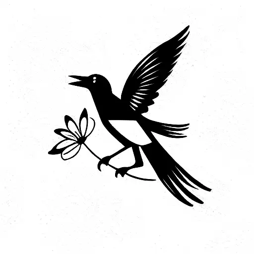 magpie bird and flowers tattoo design idea