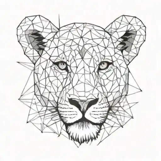 lioness head EN FACE forwards very very minimalistic and white tattoo design idea