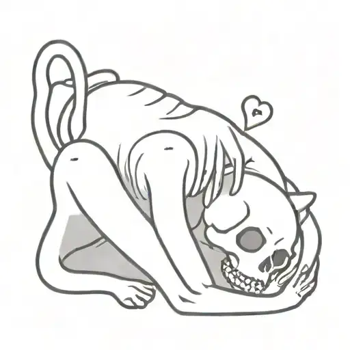 skeleton holding a cat sleeping tattoo design idea