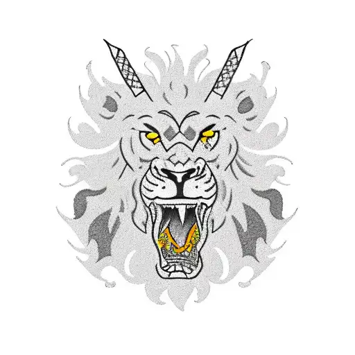 rampant lion in black and red in style of Phillips Exeter Academy  tattoo design idea