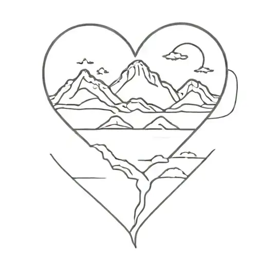 heart,sunset,mountains tattoo design idea