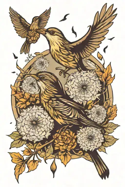dandelion blowing birds tattoo design idea