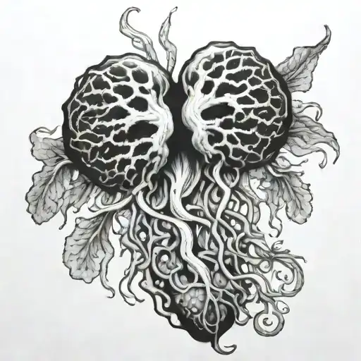 heart made out of coral with a jellyfish incorporated into it. all black fine line.  tattoo design idea
