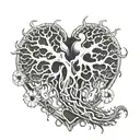 heart made out of coral with a jellyfish incorporated into it. all black fine line.  tattoo design idea
