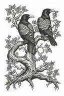 ravens sitting on yggdrasil tree tattoo design idea